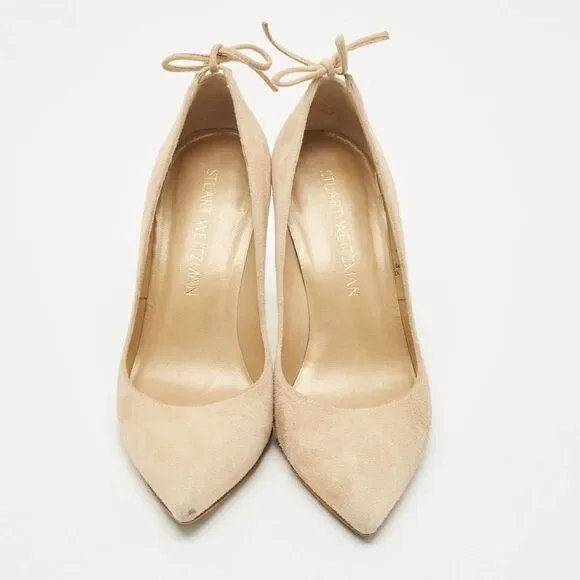 Stuart Weitzman Beige Suede Pointed Toe Pumps Size 36 - Picture 3 of 7